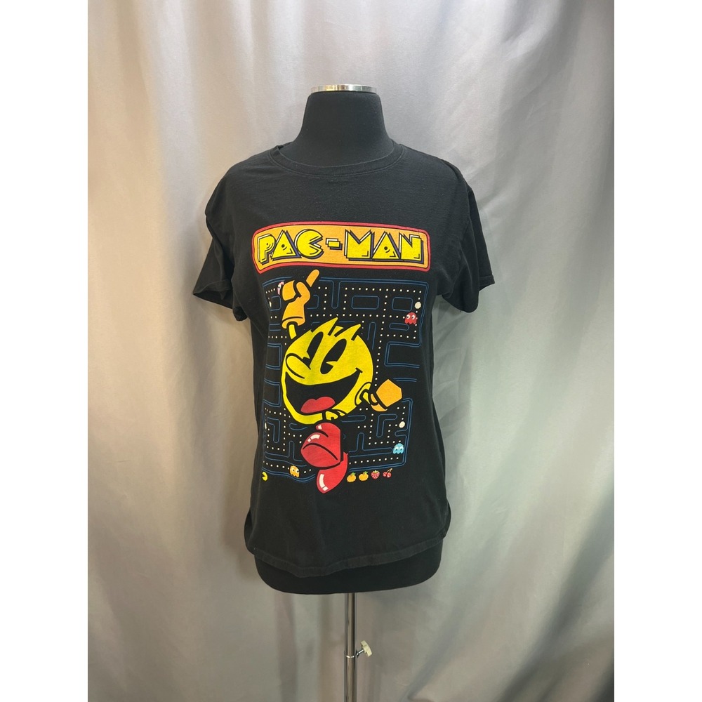 Brisco Pac-man T Shirt Womens M Black Cotton Retro Video Game Jumping Graphic